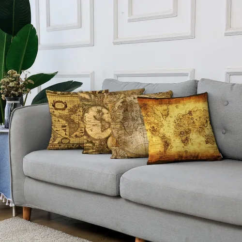 Vista 6 de ArtSocket Juego de 4 fundas de almohada vintage con mapa del viejo mundo, cartografía, descubrimiento de sepia antiguo, continentes políticos