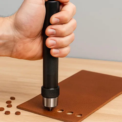 Vista 6 de WEDGE 10 Piece Hollow Punch Set Metric Punches (5-32cm) & SAE (3/16-1-1/4") Sizes Secure Grip Elegant Wooden Box with Metal Details