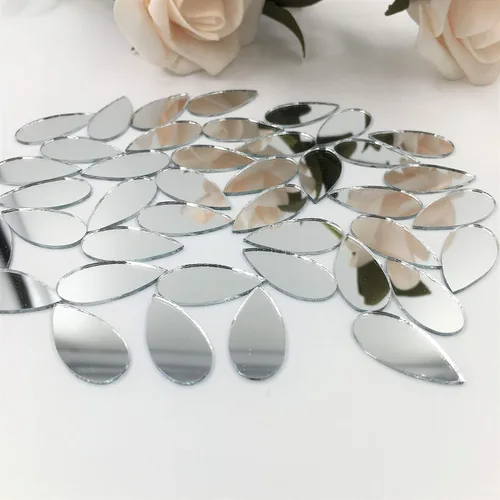 Vista 3 de NUO RUI 150pcs 1" x 1/2" Teardorp Shape Craft Mirrors Pequeños Mosaico Espejo Azulejos para Proyectos de Artesanía