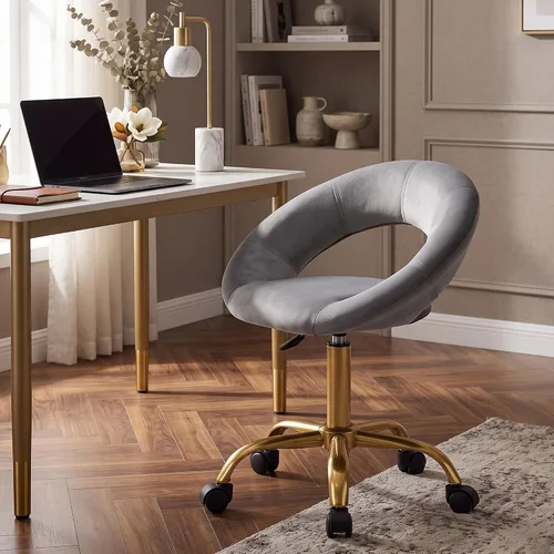 Vista 8 de DUHOME Silla giratoria con ruedas, silla de terciopelo para oficina en casa Gris