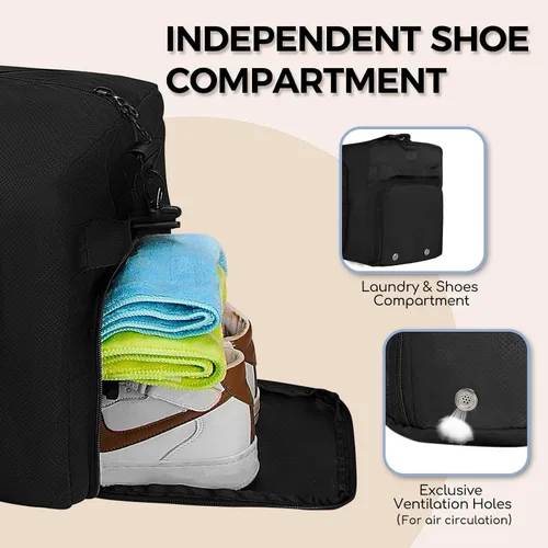 Vista 7 de Fmeida Bolsa de lona 65L, 65L-Negro, Bolsa de lona con compartimento para zapatos
