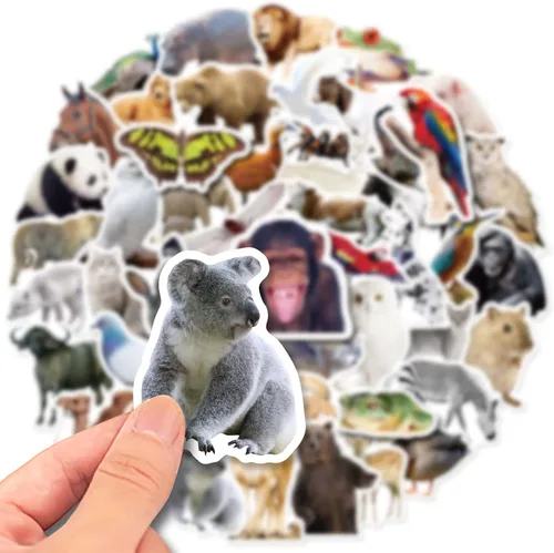 Vista 3 de Juego de 50 calcomanías grandes con diseño de animales realistas, calcomanías de zoológico serie 3 para niños