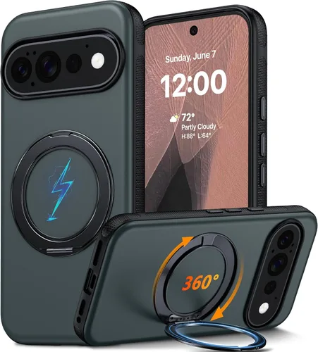 Vista 32 de Oterkin Funda para Google Pixel 10a con soporte magnético giratorio de 360°, color azul Soporte de anillo, apto para MagSafe, antideslizante, 15