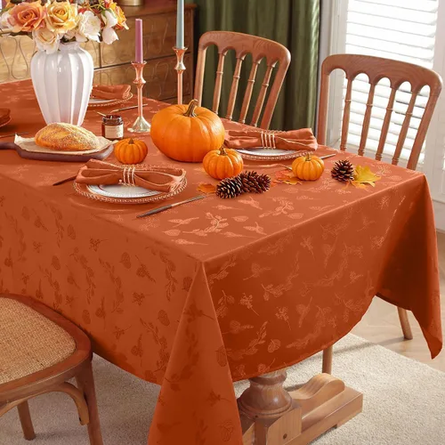 Vista 2 de SASTYBALE Mantel rectangular de Acción de Gracias de 52 x 70 pulgadas, impermeable, sin arrugas, hojas de ginkgo de otoño, tela jacquard para otoño