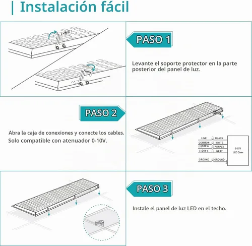 Vista 6 de Luz de panel plano LED de 1 x 4, 5000 K, 4000 K, 3000 K, 1 x 4, lámpara de techo LED Troffer Drop, 0-10 V regulable, 100-277 V, certificación ETL