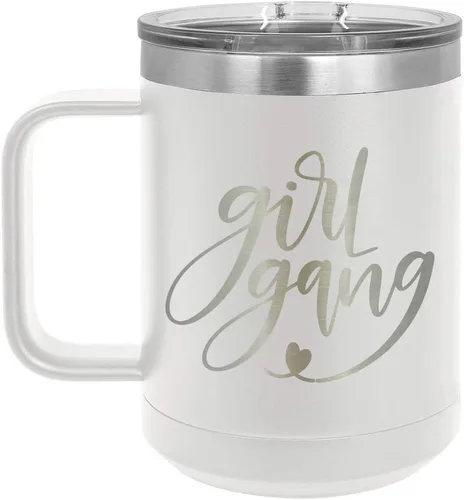 Vista 19 de GIRL GANG Negro 15 oz Taza de café w/tapa deslizante Taza de café de viaje aislada Ideas de regalos de cumpleaños o Navidad de mujeres u hombres