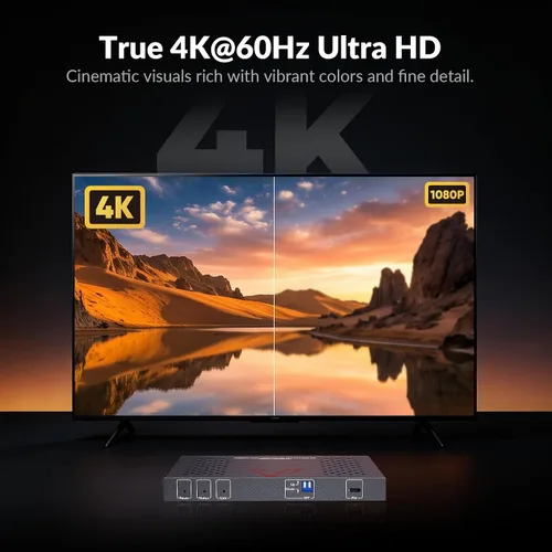 Vista 2 de 4K@60Hz HDBaseT HDMI Over Ethernet Extender Over Cat6/7 upto 230ft 4K@60Hz 4:4:4, HDCP 2.3, HDMI Loop-Out, Test Pattern Function, EDID, Audio