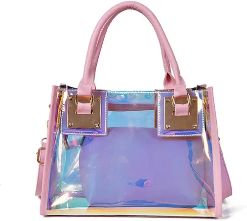Vista 8 de Bolso bandolera transparente para mujer, bolso de mano de moda de diseñador 2 en 1