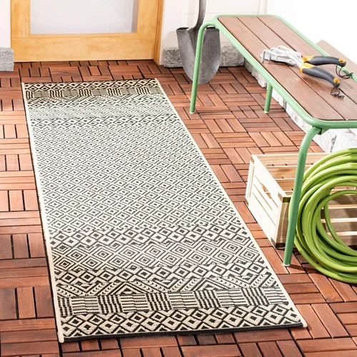 Vista 12 de SAFAVIEH Alfombra lavable para exteriores, colección Courtyard de 2.3 x 6.7 pies, beige y azul aguamarina, no desprende pelusa y es fácil