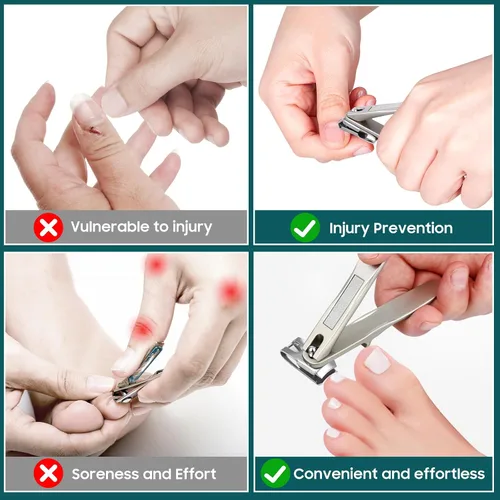 Vista 4 de Cortaúñas para personas mayores, cortaúñas rotativas de 360 grados con mango largo, ultra afilado, resistente, de acero inoxidable, resistente