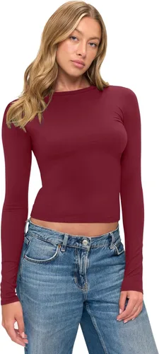 Vista 7 de Natural Uniforms Camiseta Baby Tee Crop Top de Manga Larga Y2K Súper Suave y Súper Elástica para Mujeres Blanco