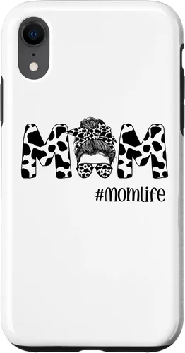 Vista 24 de iPhone 16 Funny Women Mom Life Cow Messy Bun Hair Bandana Glasses Case