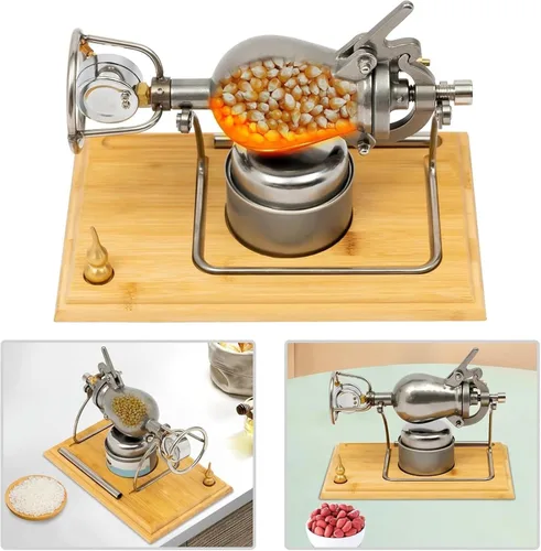 Vista 2 de Máquina de arroz inflado de mano – Cañón de palomitas de maíz chino vintage, pequeña máquina de palomitas de maíz para el hogar, fácil de usar