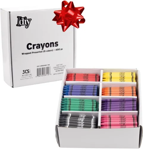 Vista 9 de SCS Direct IDIY - Crayones de cera envueltos a granel, 480 unidades, 8 colores (60 de cada uno), seguridad ASTM probada y pre-clasificada