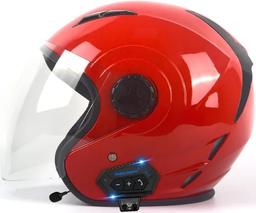 Vista 15 de Casco Bluetooth para motocicleta 3/4, casco retro abierto con visera solar, casco de moto Jet para hombres y mujeres adultos, casco aprobado por DOT