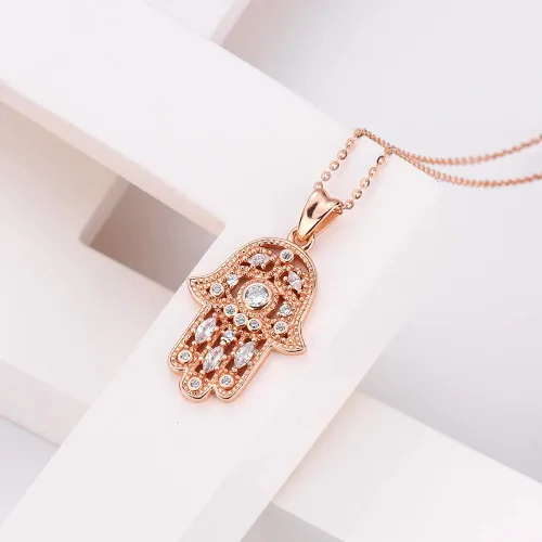 Vista 15 de Aniu Joyería de plata de ley 925 Hamsa de Fátima para mujer con circonita cúbica, viene con caja de regalo negra