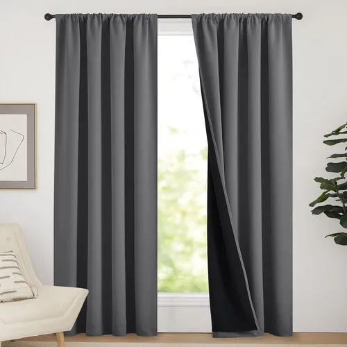 Vista 70 de NICETOWN Biscotti Beige 100% Cortinas opacas de 45" de largo para cocina, bolsillo con varilla para sótano completamente opaco, cortinas térmicas