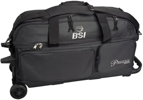 Vista 11 de BSI Dash Roller Bowling Bag with Smooth Rolling Wheels, Padded Ball Compartment, Retractable Locking Handle, & Shoe Pocket Negro/Azul/Gris