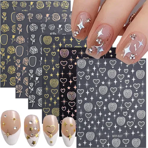 Vista 37 de 30 hojas de calcomanías de uñas para el día de San Valentín, diseño de flores, corazón, pastel de frutas, serie de labios rojos, suministros de arte