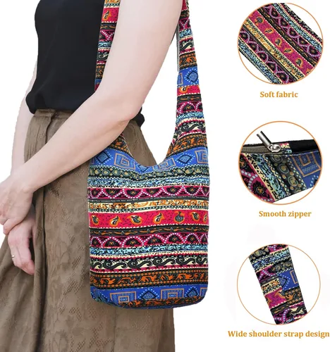 Vista 2 de KARRESLY - Bolso bandolera de algodón bohemio, estilo hippie, hecho a mano