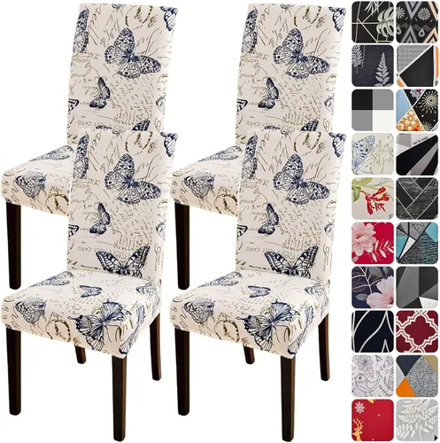 Vista 28 de Juego de 4 fundas para sillas de comedor, elásticas de elastano estampadas, fundas para sillas de comedor, lavables, extraíbles para sillas Parsons