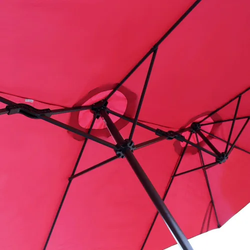 Vista 4 de Le Papillon Sombrilla de aluminio de doble cara para exteriores, de 15 pies, con manivela (15 pies, rojo)