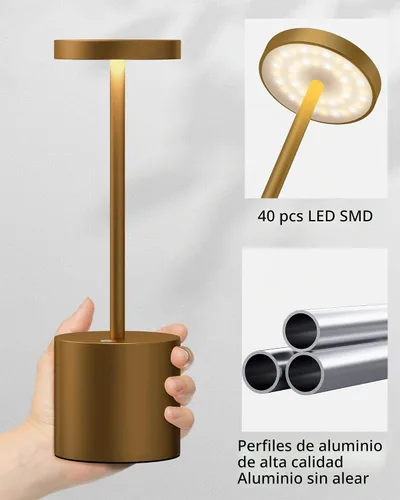 Vista 9 de Pack de 2 lámparas de mesa inalámbricas, lámpara de escritorio recargable con batería LED de 5000 mAh, metálica, USB, portátil, lámpara de mesa