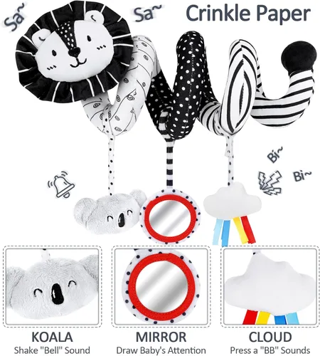 Vista 2 de Joyreal Juguetes sensoriales de alto contraste para recién nacidos, juguetes sensoriales para bebés en blanco y negro con juguetes para asiento