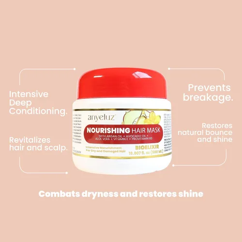 Vista 7 de ANYELUZ - Mascarilla nutritiva para el cabello que combate la sequedad y proporciona brillo, infundida con provitamina B5 y mezcla orgánica que