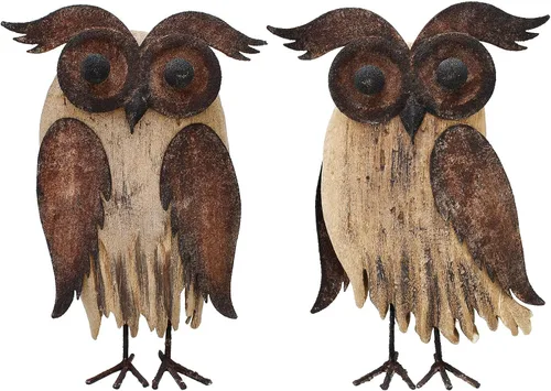 Vista 9 de K KILIPES Decoraciones rústicas de búho para el hogar, estatuas decorativas de madera de búho, adornos de mesa, esculturas coleccionables