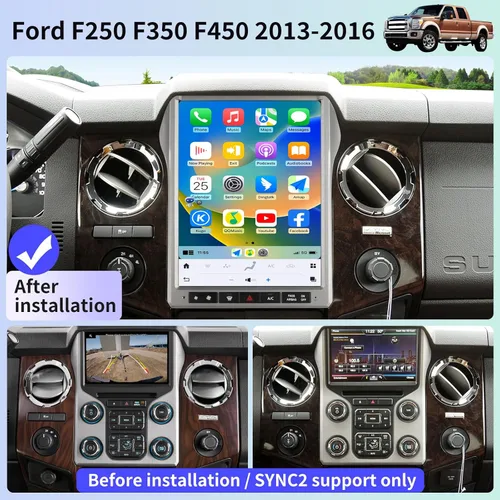 Vista 2 de Qualcomm - Radio de coche para Ford F250 F350 F450 2013 2014 2015 2016 SYNC2 estéreo Android 13 reemplazo Carplay Android actualización automática