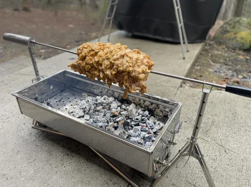 Vista 9 de Asador eléctrico portátil – Asador de asador de barbacoa de acero inoxidable, altura y velocidad ajustables, cocina al aire libre para campamento