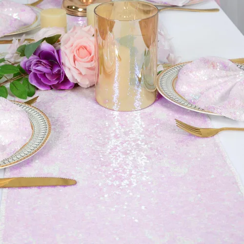 Vista 18 de ShinyBeauty Camino de mesa de lentejuelas rosa intenso, 12 x 72 pulgadas, elegante camino de mesa para eventos de boda personalizado