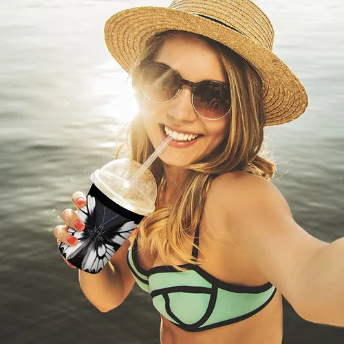 Vista 6 de Black White Butterfly Reusable Insulated Neoprene Iced Coffee Cup Sleeves 3 Sizes Diving Material Cup Durable Beverage Covers for Cold Coffee Tea