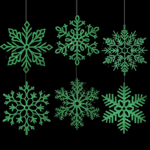 Vista 19 de Sratte 24 adornos de copo de nieve grandes de 16 pulgadas, copos de nieve colgantes decorativos con purpurina gigante, 6 diseños de adornos