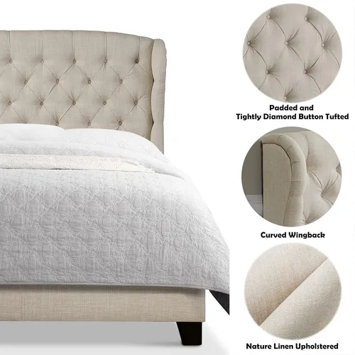 Vista 2 de Rosevera Marcelle - Marco de cama con respaldo de alas con cabecera ajustable de diseño distintivo, tapizado con botones para dormitorio, soporte