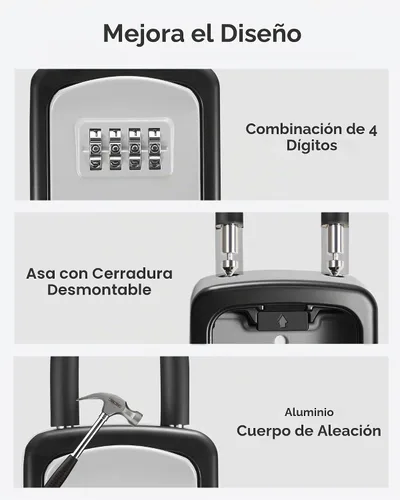 Vista 5 de Caja de seguridad Puroma para llaves, caja de seguridad con combinación de 4 dígitos, caja de seguridad portátil para la pared con código