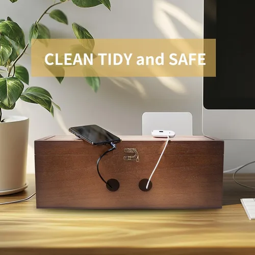 Vista 5 de Caja de gestión de cables de madera con kit de gestión de cables de 135 piezas para regleta de alimentación para ocultar cables, cajas organizadoras
