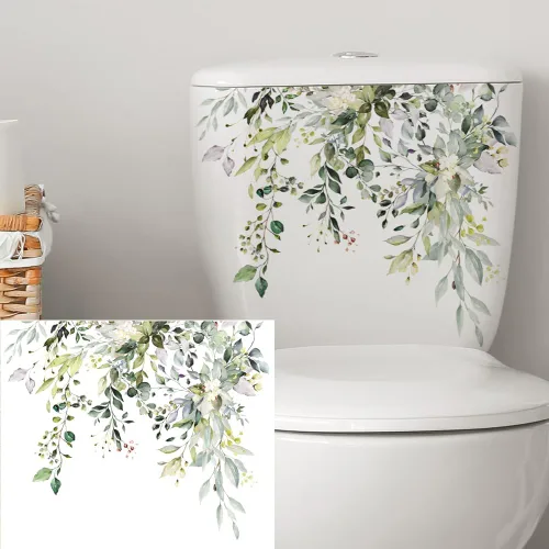 Vista 8 de 3 calcomanías de inodoro, calcomanías autoadhesivas para tapa de inodoro, calcomanía de pared de baño, cubierta de inodoro, plantas verdes, hojas