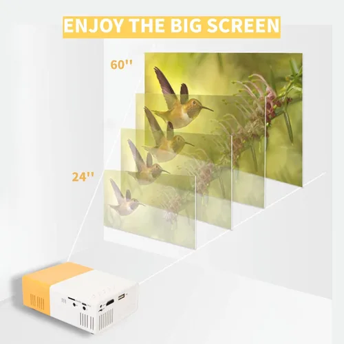 Vista 5 de EBTOOLS Mini proyector, LCD 1080P Full HD portátil, blanco y amarillo, soporta proyección de 24-60 pulgadas, AV, VGA, HDMI, compatible con USB
