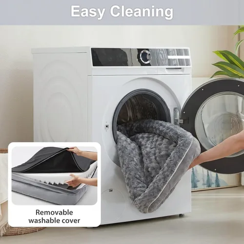 Vista 5 de WNPETHOME Camas para perros de gran tamaño, sofá cama ortopédica lavable para perros con forro impermeable y parte inferior antideslizante para Gris