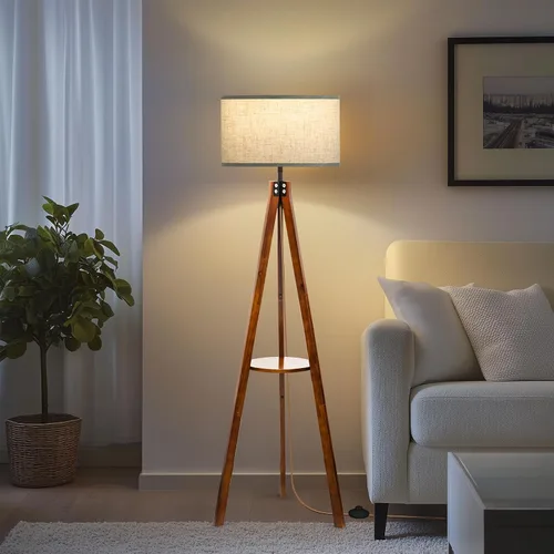 Vista 10 de EOEYYOYB Lámpara de pie con 3 modos de luz ajustables: lámpara de pie con trípode de madera, moderna lámpara de pie LED con brillo regulable