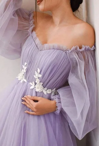 Vista 4 de Vestido de fiesta de manga larga abombada con hombros descubiertos, vestido de noche con escote en A, vestidos de fiesta para mujer