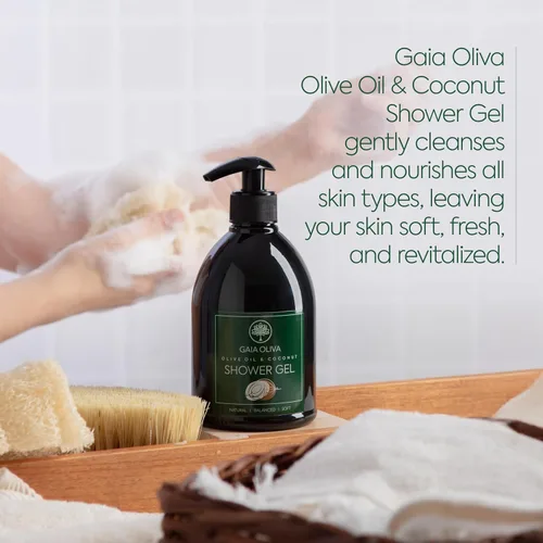 Vista 6 de GAIA Oliva Gel de ducha de aceite de oliva – Gel de ducha natural con coco, gel corporal hidratante e hidratante para mujeres y hombres, gel de baño