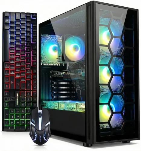 Vista 10 de STGAubron Computadora de escritorio para videojuegos, Radeon RX 560 4G GDDR5, Intel Core i5 3.2G hasta 3.6G, 16G RAM, 512G SSD, WiFi 600M, BT 5.0