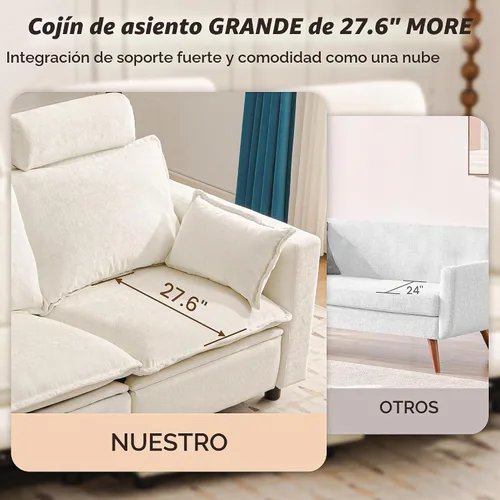 Vista 4 de GUEAPY Sofá reclinable eléctrico, sofá biplaza Cloud Couch, sofás seccionales reclinables color crema de gran tamaño, moderno sofá reclinable
