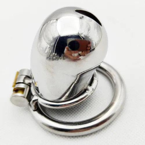 Vista 2 de Jaula de castidad de metal de acero inoxidable, dispositivo de castidad masculina, jaula de polla, juguetes sexuales para hombres con bloqueo