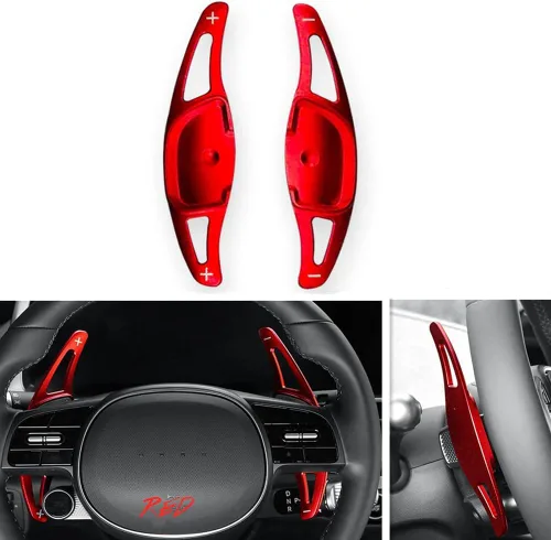 Vista 3 de Extensión de palanca de cambios de aluminio para volante de estilo rojo, ajuste extendido compatible con Hyundai Ioniq 5 Ioniq 6 Accesorios