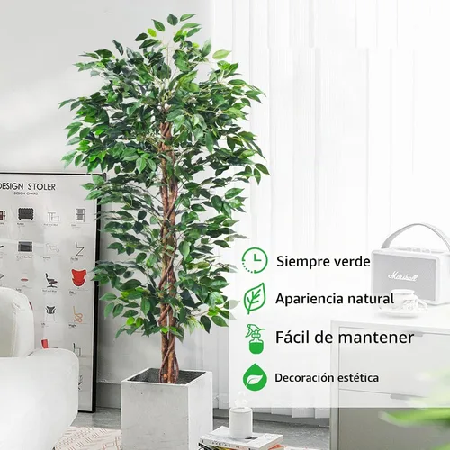 Vista 5 de HAIHONG Árbol de Ficus Artificial de 5 Pies, Plantas de Seda Artificial con Maceta de Vivero de Plástico Resistente, Árboles de Ficus Artificiales