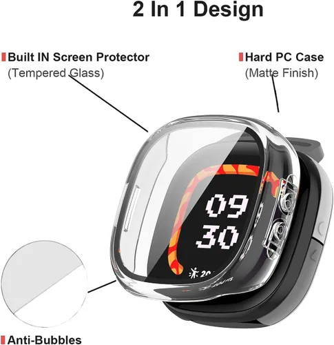 Vista 6 de Rc-Z Paquete de 2 fundas protectoras de pantalla para reloj inteligente Fitbit Google Ace LTE, marco duro de policarbonato con cubierta facial